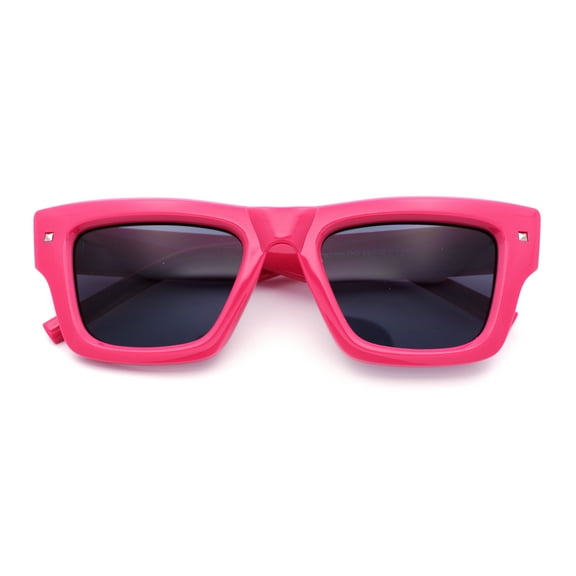 Womens Fancy Retro Thick Horn Rim Rectangular Plastic Sunglasses Fuchsia - Black