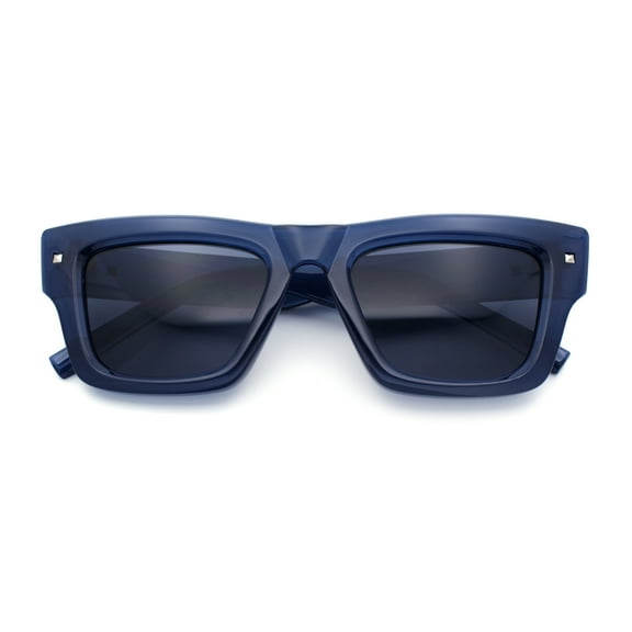 Womens Fancy Retro Thick Horn Rim Rectangular Plastic Sunglasses Navy - Black