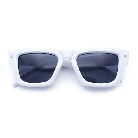 Womens Fancy Retro Thick Horn Rim Rectangular Plastic Sunglasses White - Black