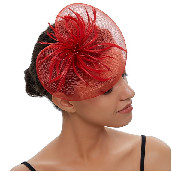 Womens Fascinators Hat Hair Clip Wedding Bridal Cocktail Hat Derby Church Banquet Mesh Fashion Fascinators 1 PC Red One Size