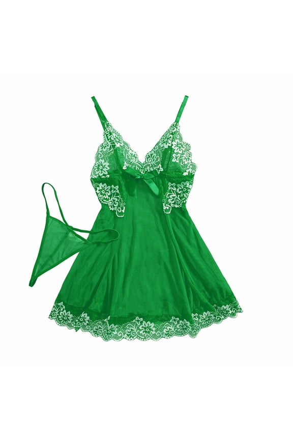 Womens Fashion 2026 Women Sexy Lingerie Babydoll Mini Dress Floral Lace Sheer Chemise Sleepwear Mesh Lingerie Set with G-String