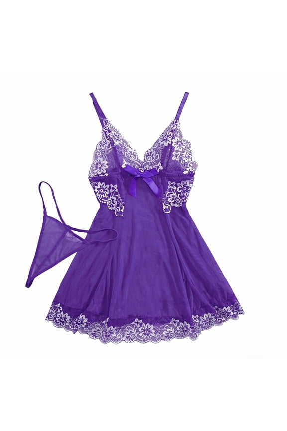 Womens Fashion 2026 Women Sexy Lingerie Babydoll Mini Dress Floral Lace Sheer Chemise Sleepwear Mesh Lingerie Set with G-String