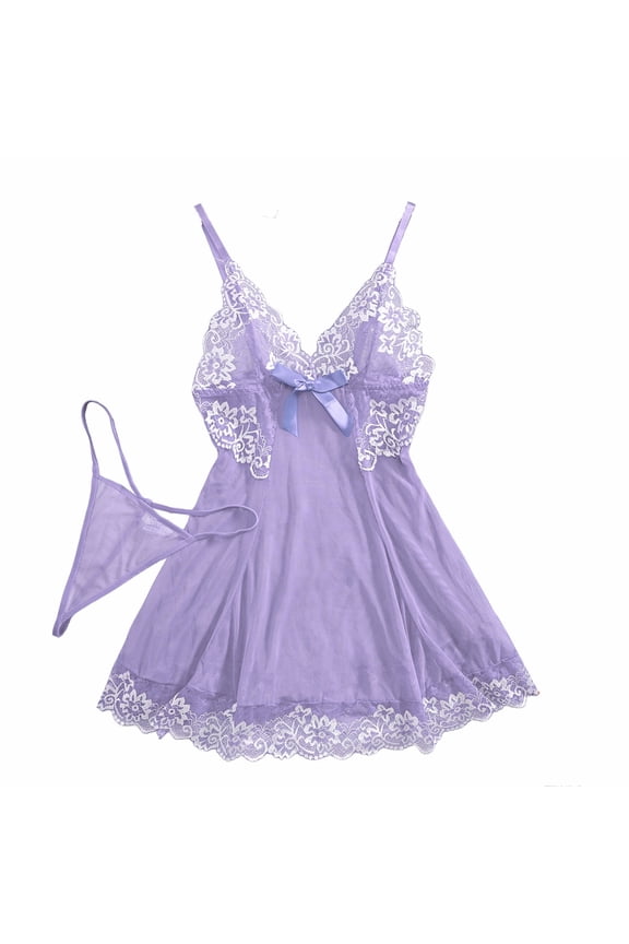 Womens Fashion 2026 Women Sexy Lingerie Babydoll Mini Dress Floral Lace Sheer Chemise Sleepwear Mesh Lingerie Set with G-String