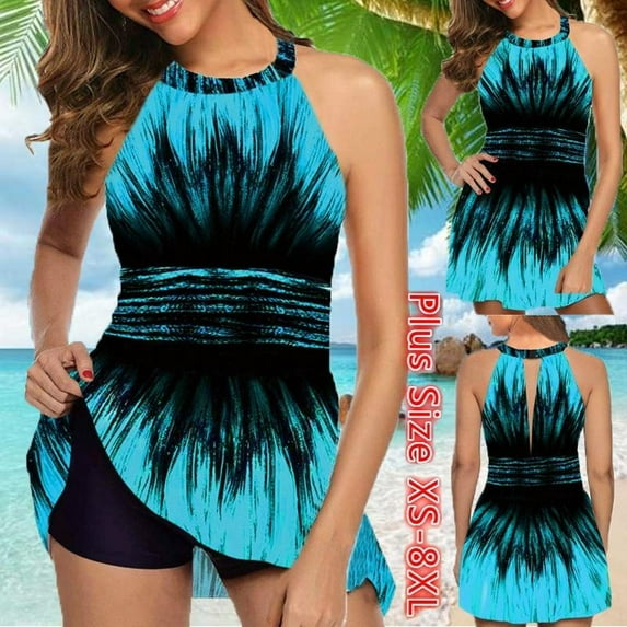 Womens Fashion Beach Swimwear Striped Ladies Swimsuit Suit Bathing Suit Two Pieces Tankini Plus Size