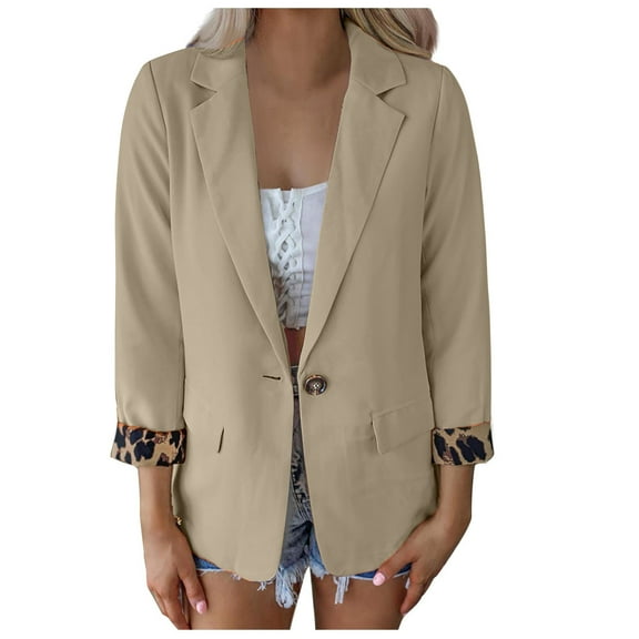 Womens Fashion Blazer Suit Jacket Leopard Print Long Sleeve One-button Notched Lapel Regular Office Work Outwear (Small, Beige)