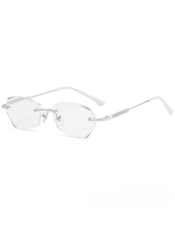 Womens Fashion Blue Light Blocking Rimless Nearsighted Glasses 3.0, Metal Silver Myopia Eyeglasses -3.00