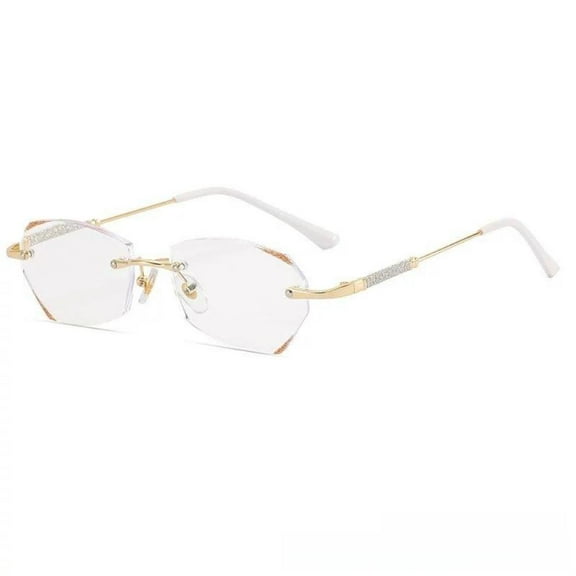 Womens Fashion Blue Light Blocking Rimless Reading Glasses 4.0, Metal Gold Readers +4.00