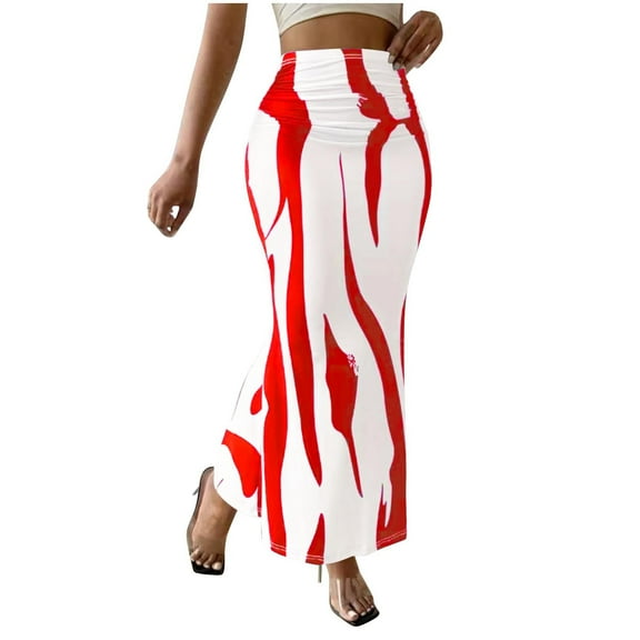Womens Fashion Bodycon Skirts Ruched High Waist Fishtail Long Maxi Skirts Casual Club Going Out Y2k Outfits Red, S