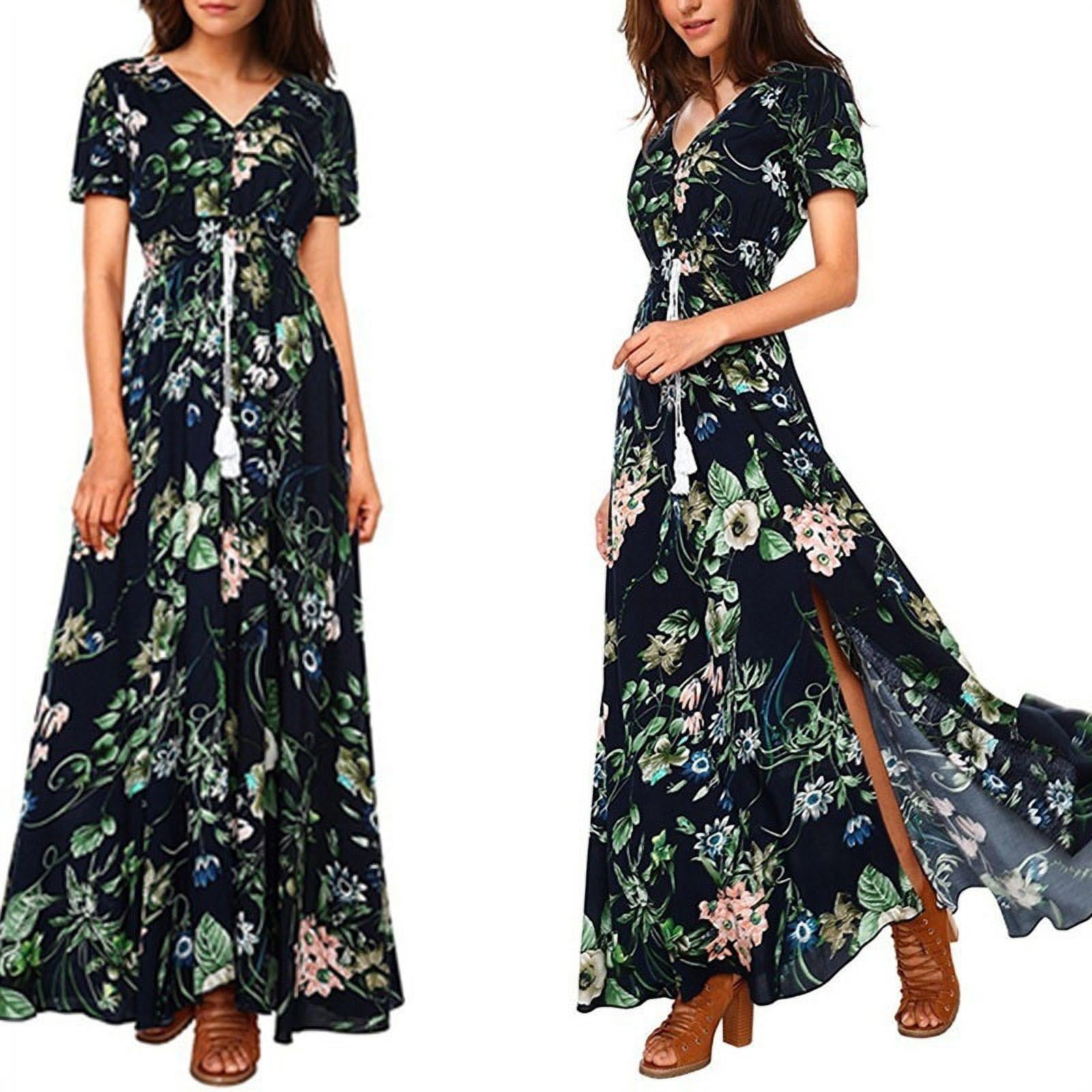 Bohemian style new one-piece long dress waist floral print large swing dress