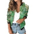 thumbnail image 1 of Womens Fashion Bomber Jacket Casual Floral Print Lightweight Jackets Full Zip Coats with Pocket Fall Stand Collar Short Outwear Tops (Green M), 1 of 7