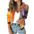 thumbnail image 1 of Womens Fashion Bomber Jacket Casual Floral Print Lightweight Jackets Full Zip Coats with Pocket Fall Stand Collar Short Outwear Tops (Orange 2XL), 1 of 7
