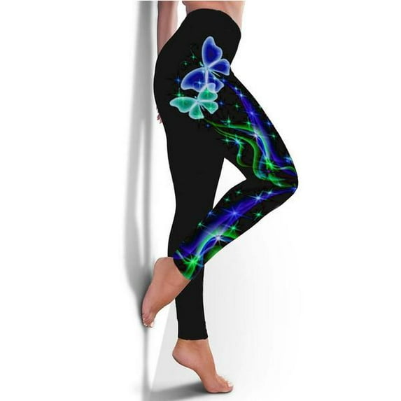 Womens Fashion Butterfly Print Yoga Pants Casual High Waist Sport Leggings Pants