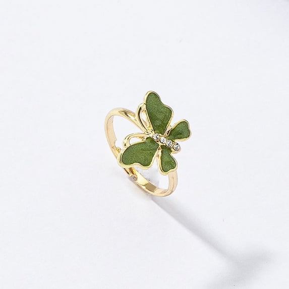 Womens Fashion Butterfly Ring: Diamond Drip Oil Alloy Ring, Adjustable One Size Fits Most