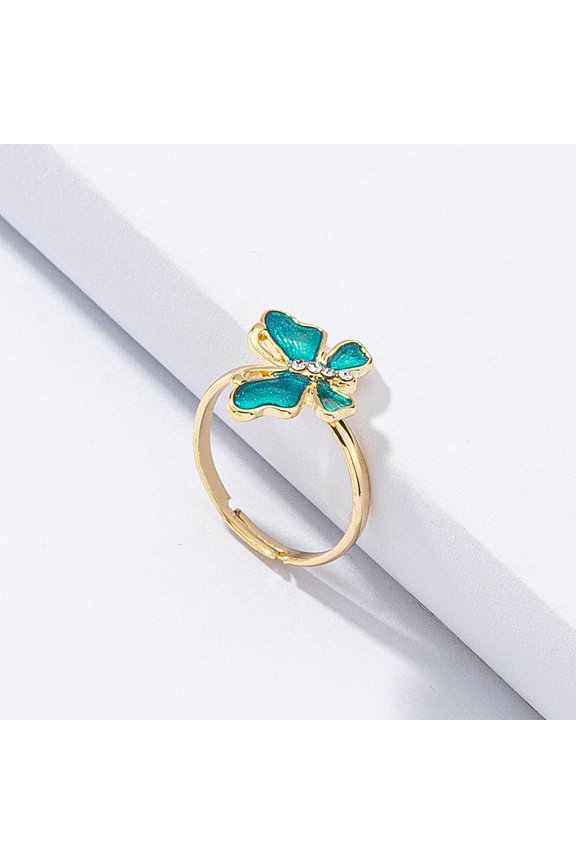 Womens Fashion Butterfly Ring: Diamond Drip Oil Alloy Ring, Adjustable One Size Fits Most