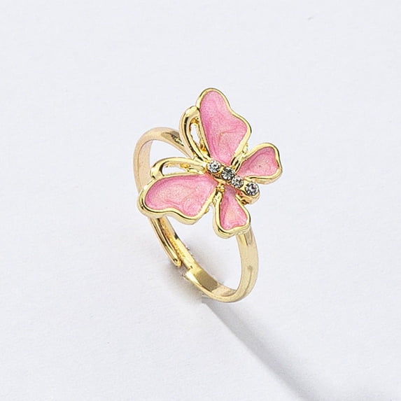 Womens Fashion Butterfly Ring: Diamond Drip Oil Alloy Ring, Adjustable One Size Fits Most