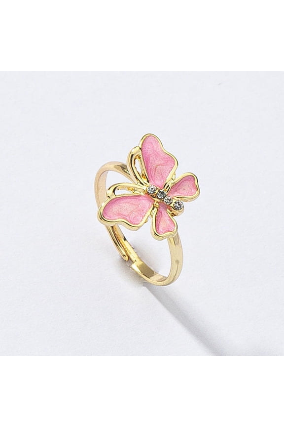 Womens Fashion Butterfly Ring: Diamond Drip Oil Alloy Ring, Adjustable One Size Fits Most