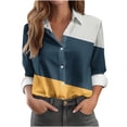 thumbnail image 1 of Womens Fashion Button Down Shirts Long Sleeve Dressy Casual Blouses V Neck Button Up Collared Shirts Tops Color Blocked for Women 2024, 1 of 3