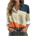 thumbnail image 1 of Womens Fashion Button Down Shirts Long Sleeve Dressy Casual Blouses V Neck Button Up Collared Shirts Tops Color Blocked for Women 2024, 1 of 3