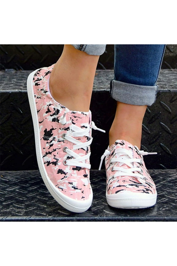 Womens Fashion Camouflage Round-Toe Flats Shoes Lightweight Soft Comfortable Casual Shoe