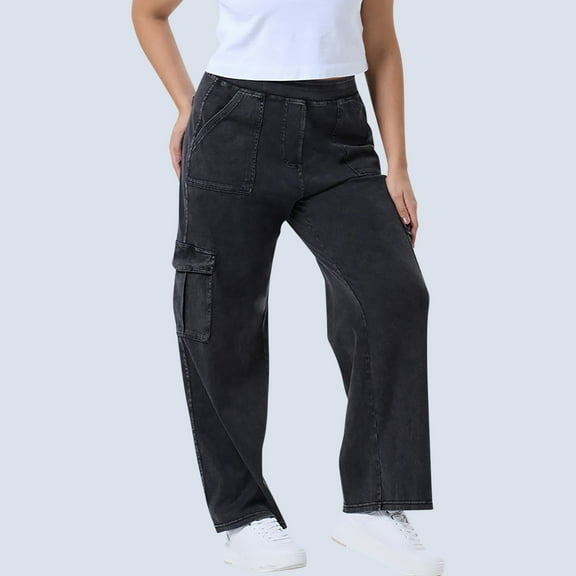 Womens Fashion Cargo Pants with Pockets High Waisted Trousers for Women Casual Straight Leg Pants Wide Leg Hiking Sweatpants