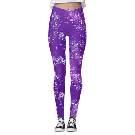 Womens Fashion Carnival Casual Galaxy Starry Print Yoga Leggings High Waisted Workout Pants Running Fitness