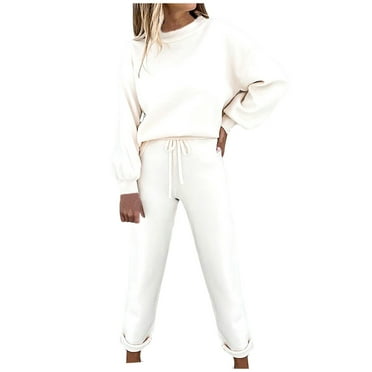 Womens Fashion Casual 2 Piece Outfits Solid Long Sleeve Crewneck Sweatshirts Drawstring Long Pants Sets Loungewear Womens Clothes