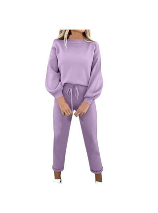 wybzd Women's Casual Hoodies Tracksuit 2 Piece Sweatshirt Long Sleeve  Hooded Tops with Pocket+Long Pants Sets Purple S 