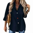 thumbnail image 1 of Womens Fashion Casual Button Down Shirt Long Sleeve Collar Loose Regular Blouses Fall Tops Blue S, 1 of 7
