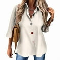 thumbnail image 1 of Womens Fashion Casual Button Down Shirt Long Sleeve Collar Loose Regular Blouses Fall Tops White S, 1 of 7