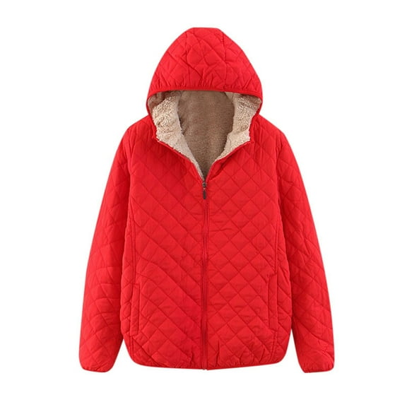 Womens Fashion Casual Check Hooded Solid Color Long Sleeve Loose Warm Coat