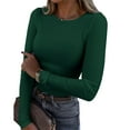 thumbnail image 1 of Womens Fashion Casual Long Sleeve Stretch Crewneck Ribbed T Shirt Fitted Casual Basic Tops Clothes Hide Tummy Jr Fall Fashion Summer Tee Shirts for Women Shirt for Juniors Long Sleeve Rayon Tops for, 1 of 3