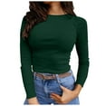 thumbnail image 1 of Womens Fashion Casual Long Sleeve Stretch Crewneck Ribbed T Shirt Fitted Casual Basic Tops, 1 of 2