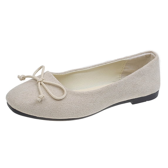 Womens Fashion Casual Solid Color Flat Round Toe Flats for Dressy Office Work Bowtie Slip On Suede Flats Comfortable Shoes for Women