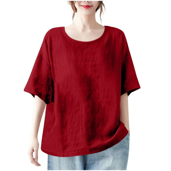 Womens Fashion Casual Solid Round Neck Ladies mid sleeve T-shirt Tops