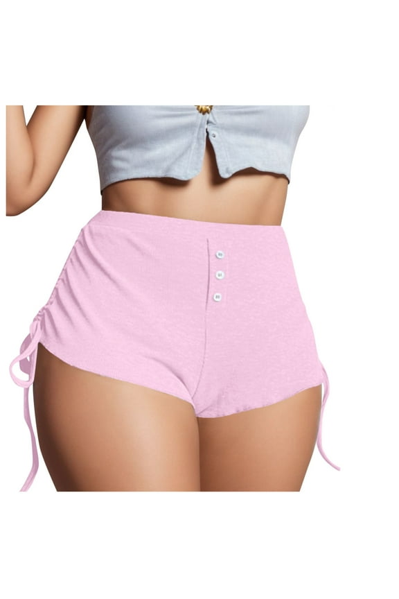 Womens Fashion Casual Summer Shorts - Drawstring Sexy Side Strap Solid Pants - Polyester Workout/Jogging Shorts - S-XXXL Sizes