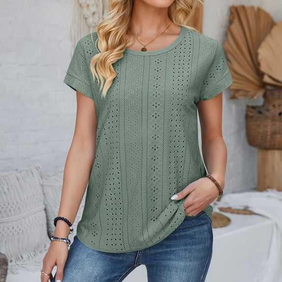 Womens Fashion Casual Top O Neck T Shirts Summer Lace Sleeve Casual Loose T Shirts Top Loose Women Casual Women's Tops Spandex Long Sleeve Shirt Women Womens Shirt Shirt for Women Fashion Swim Tops