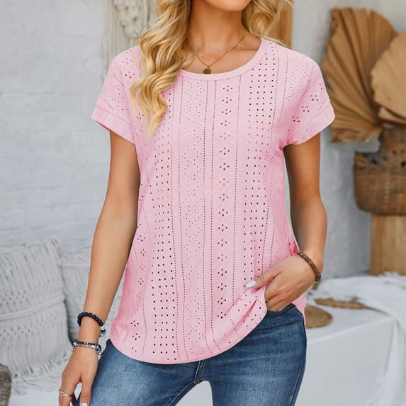Womens Fashion Casual Top O Neck T Shirts Summer Lace Sleeve Casual Loose T Shirts Top Loose Women Casual Women's Tops Spandex Long Sleeve Shirt Women Womens Shirt Shirt for Women Fashion Swim Tops