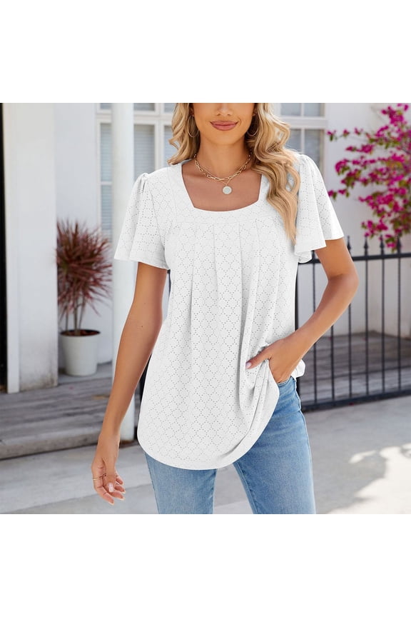 Womens Fashion Casual Top Square Neck T Shirts Summer Short Sleeve Casual Loose Top Womens Tee Mod Bod Tops Shirt of Women Woman Long Sleeved Shirts Athletic Tops for Women Long Sleeve Woman Summer