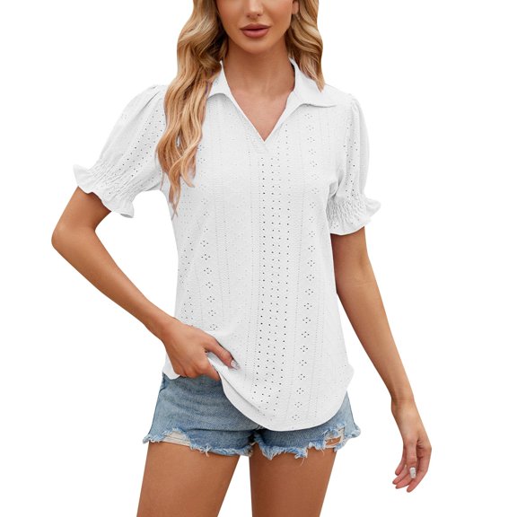Womens Fashion Casual Top V Neck Summer Lace Sleeve Casual Loose T Shirts Top