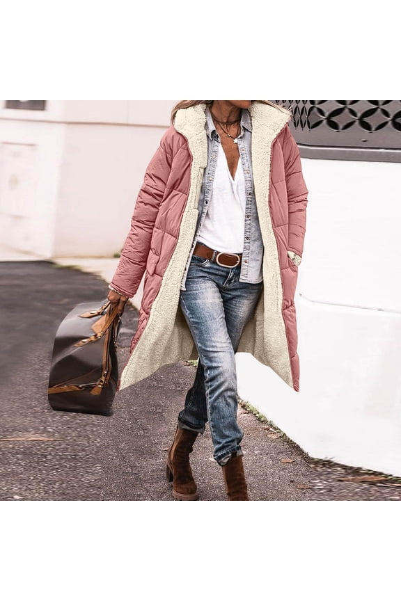 Womens Fashion Casual Zip Up Jacket With Pockets Hoodie Winter Reversible Teddy Coat Outerwear Womens Warm Long Jacket Womens Coat with Zippers Ladies Coats And Jackets Women Long down Coat with Hood