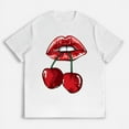 thumbnail image 1 of Womens Fashion Cherry Pattern T Shirt Cute Graphic Tees Casual Short Sleeve Cotton Tops White,5XL, 1 of 5