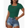 thumbnail image 1 of Womens Fashion Clothes One Piece Cutout Tops Short Sleeve Slim Fitted Shirts Tee Tshirts, 1 of 5
