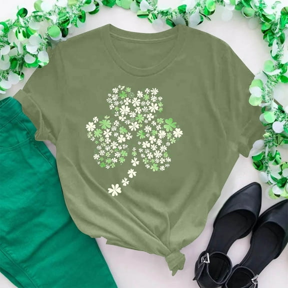 Womens Fashion Clothes Women Ndbuld Women's New Crew-neck Short-sleeved Pullover Printed Casual Fashion Top,Mint Green,2XL