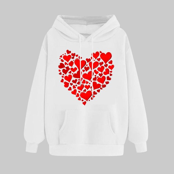 Womens Fashion Clothes Women Ndbuld Women's Print Winter Hoodie Pullover Tops Long Sleeved Comfortable Sweatshirt Gift for Adults,White,2XL