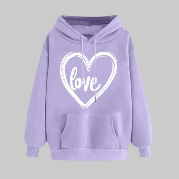 Womens Fashion Clothes Women Ndbuld Women's Print Winter Hoodie Pullover Tops Long Sleeved Comfortable Sweatshirt Rollbacks,Purple,2XL