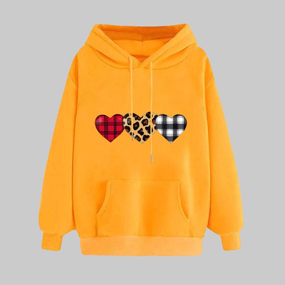 Womens Fashion Clothes Women Ndbuld Women's Print Winter Hoodie Pullover Tops Long Sleeved Comfortable Sweatshirt ,Yellow,XL