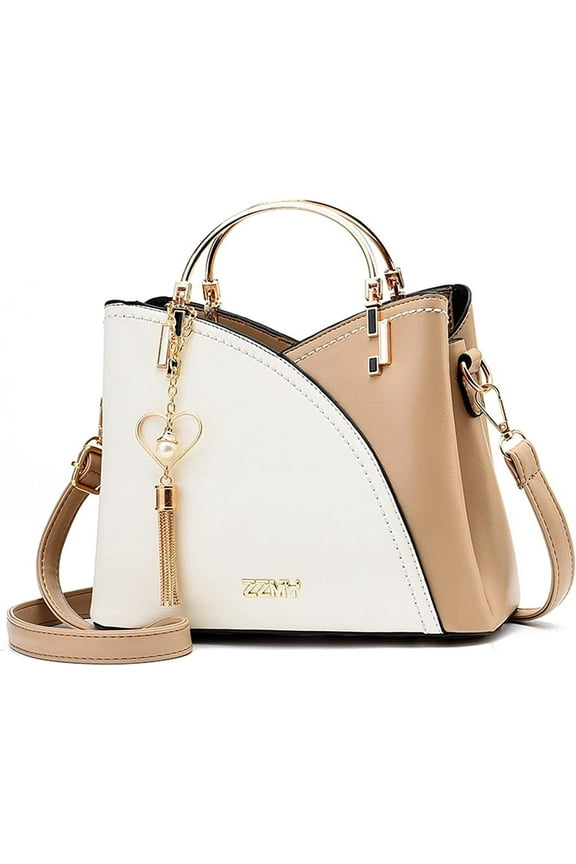 Womens Fashion Contrast Pu Leather Color Block Handbag Totes Satchel Shoulder Bag For Ladies Patchwork Handbags Purse