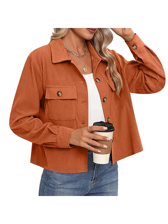 Womens Fashion Cotton Cropped Shackets Stretch Button down Long Sleeve Jackets for Women with Pockets Denim Jean Trucker Jacket