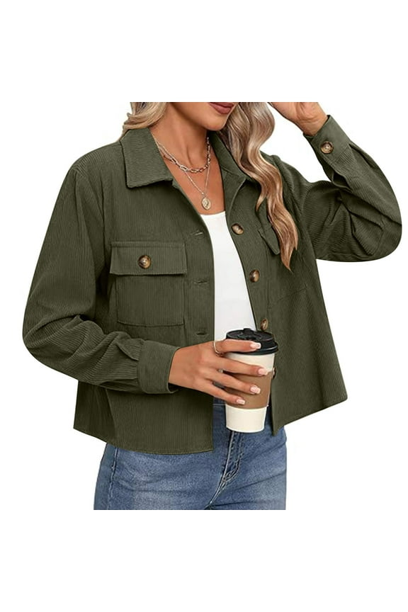 Womens Fashion Cotton Cropped Shackets Stretch Button down Long Sleeve Jackets for Women with Pockets Denim Jean Trucker Jacket
