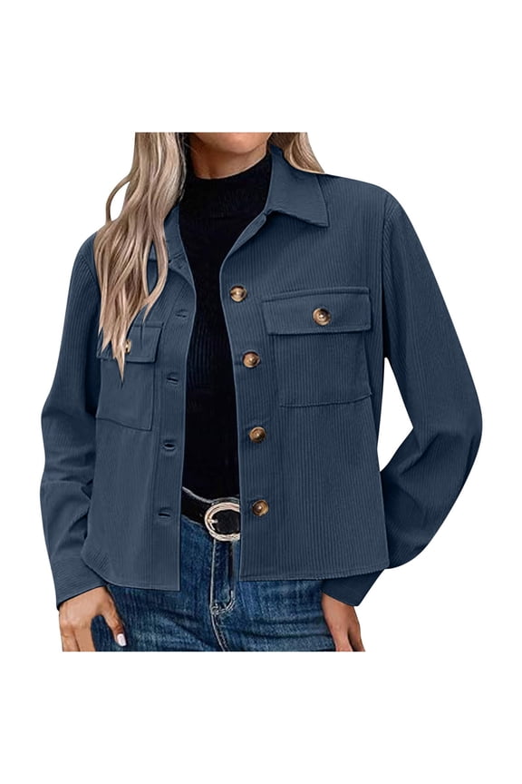 Womens Fashion Cotton Cropped Shackets Stretch Button down Long Sleeve Jackets with Pockets Denim Jean Trucker Jacket